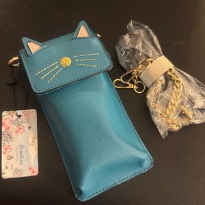 🐱 Brentano Teal Cat Crossbody Bag Detachable Strap Magnetic Gold Hardware